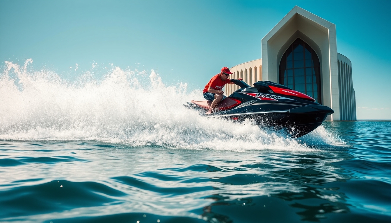 jet ski water spray in editorial style