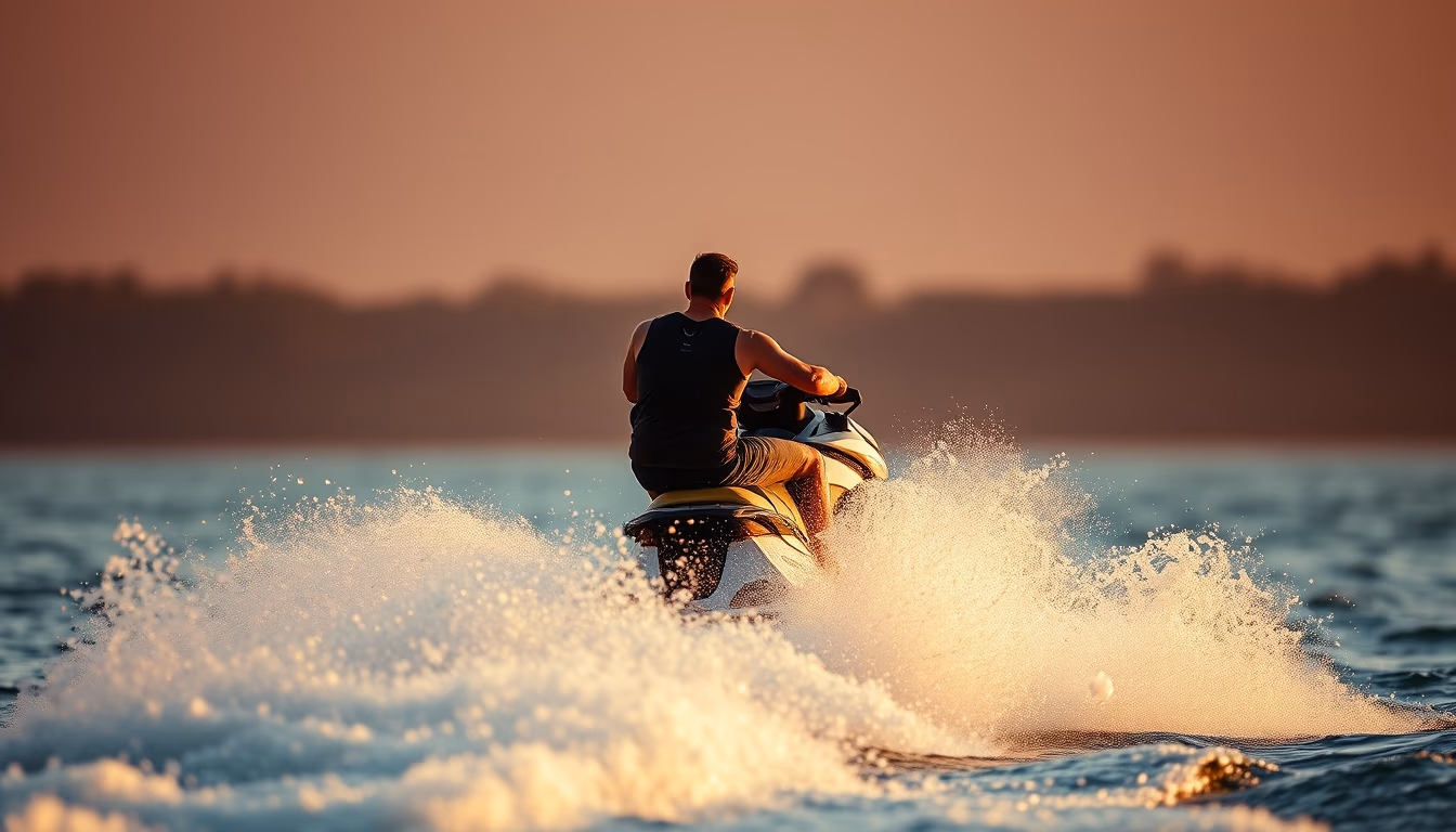 jet ski water spray in editorial style