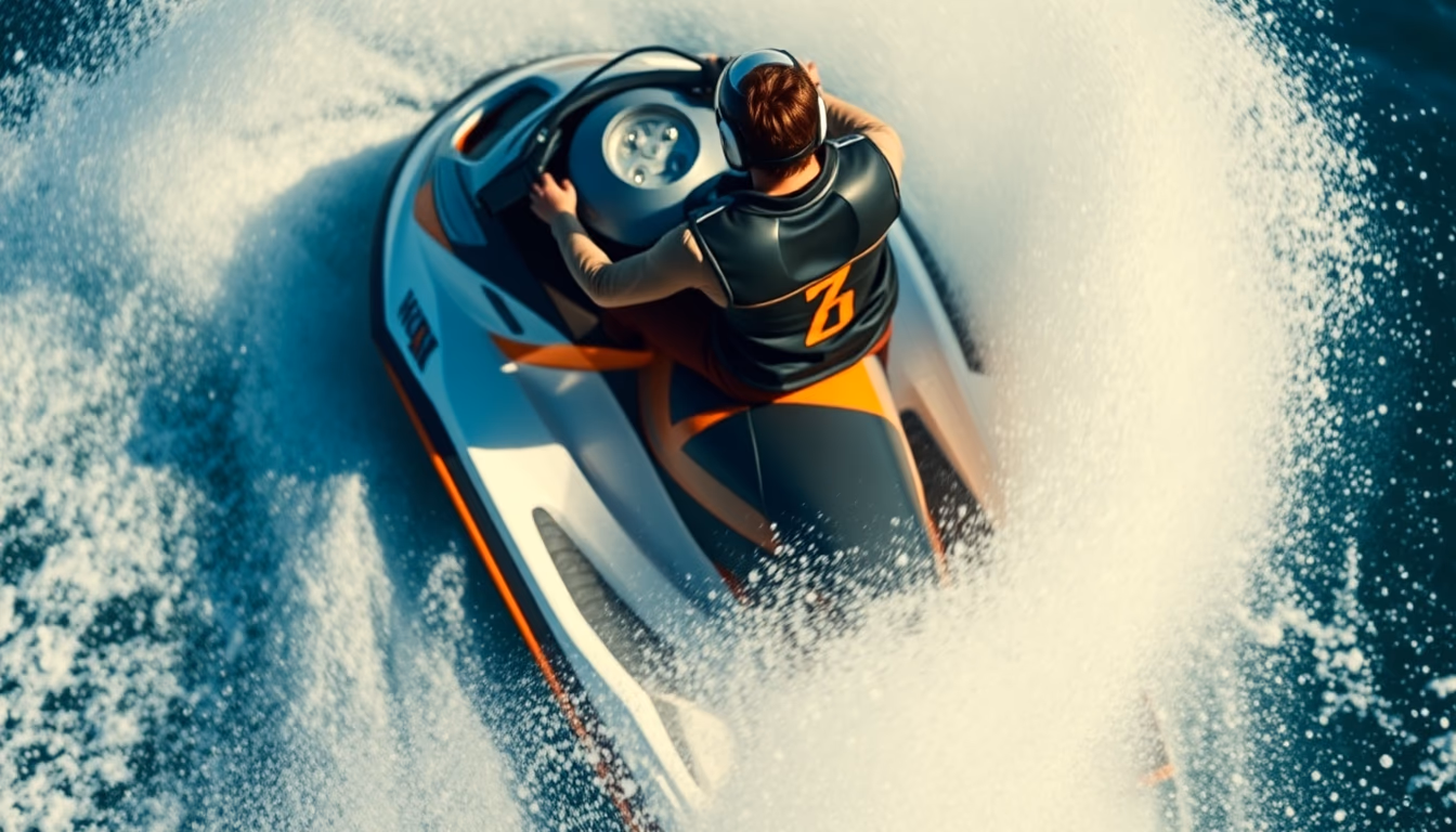 jet ski water spray in editorial style