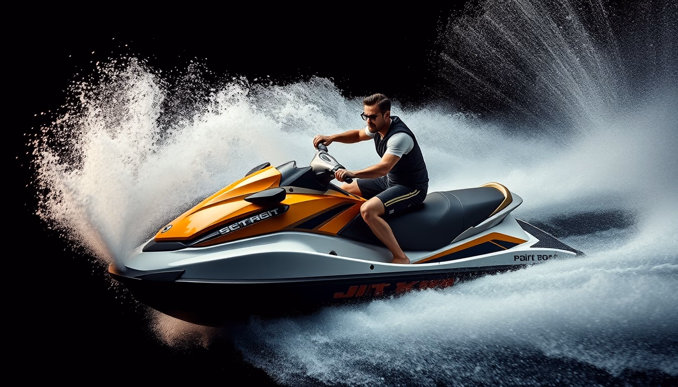 jet ski water spray in editorial style