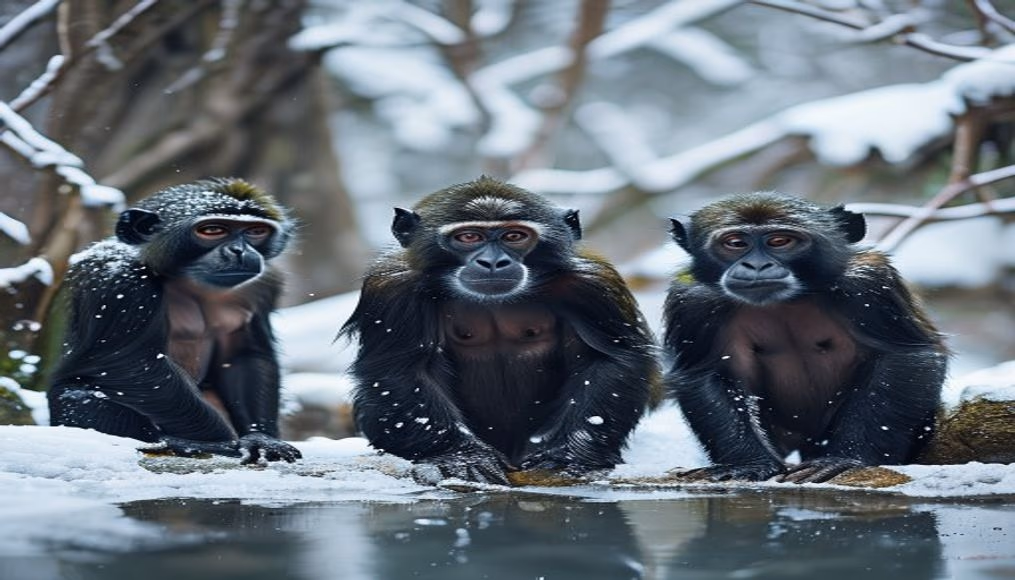jigokudani snow monkeys in editorial style