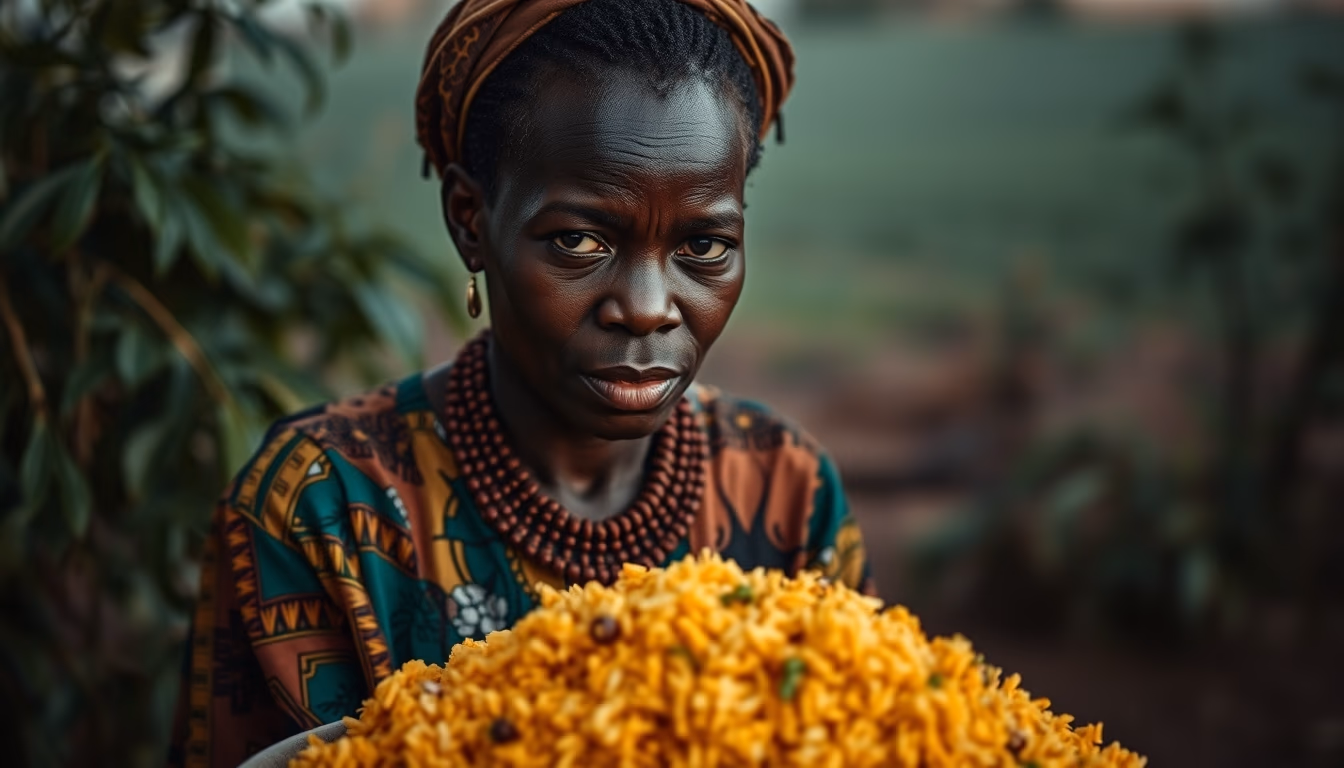 jollof rice west african in editorial style