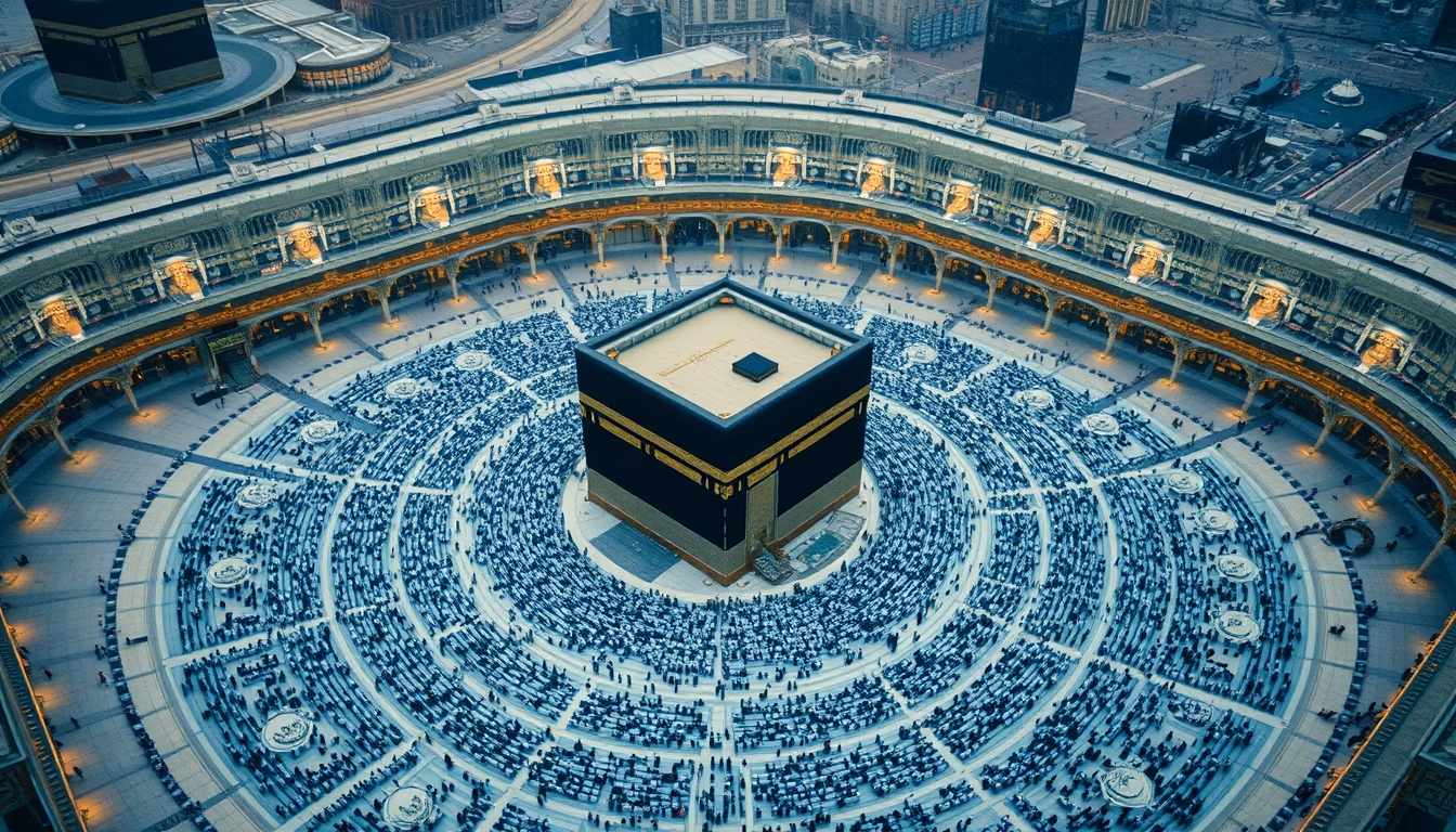 kaaba mecca aerial in editorial style