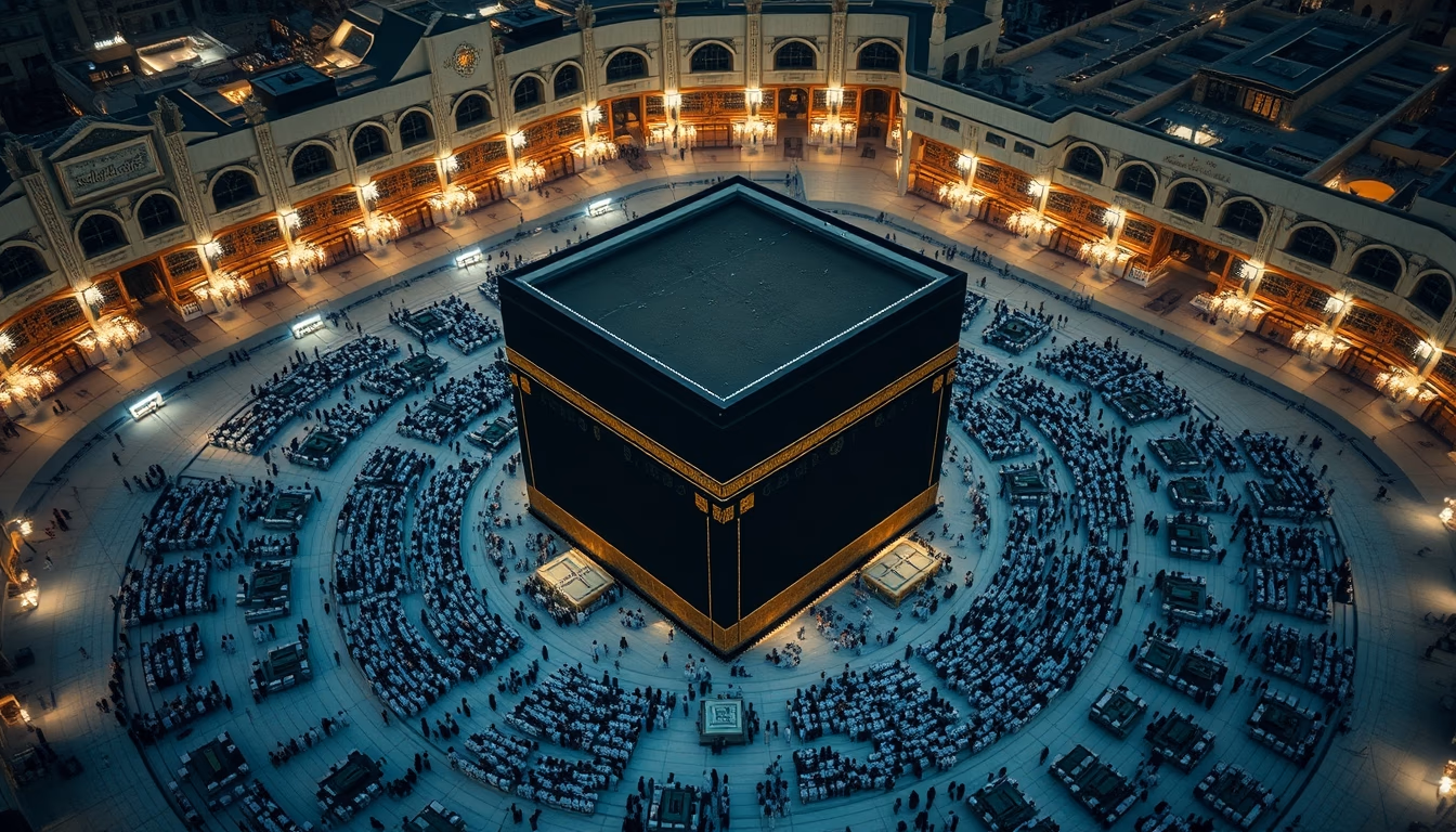 kaaba mecca aerial in editorial style
