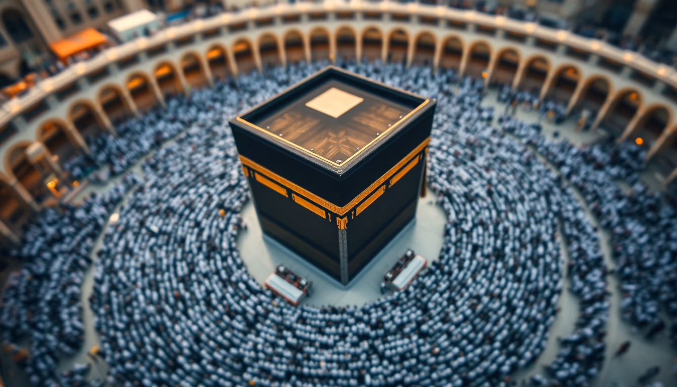 kaaba mecca aerial in editorial style