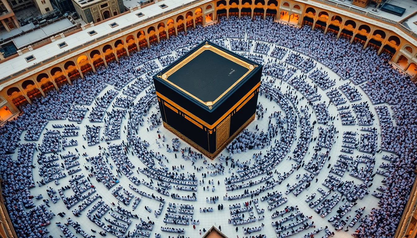 kaaba mecca aerial in editorial style