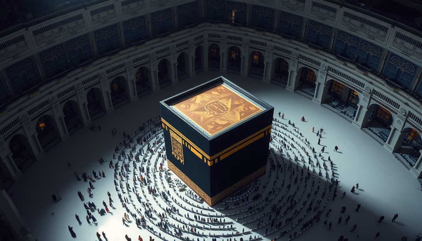 kaaba mecca aerial in editorial style