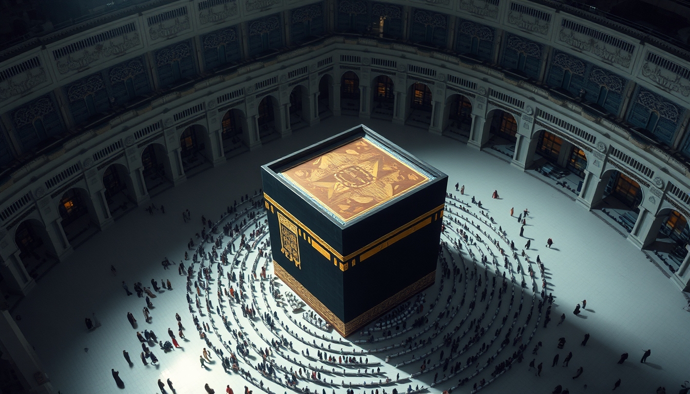 kaaba mecca aerial in editorial style