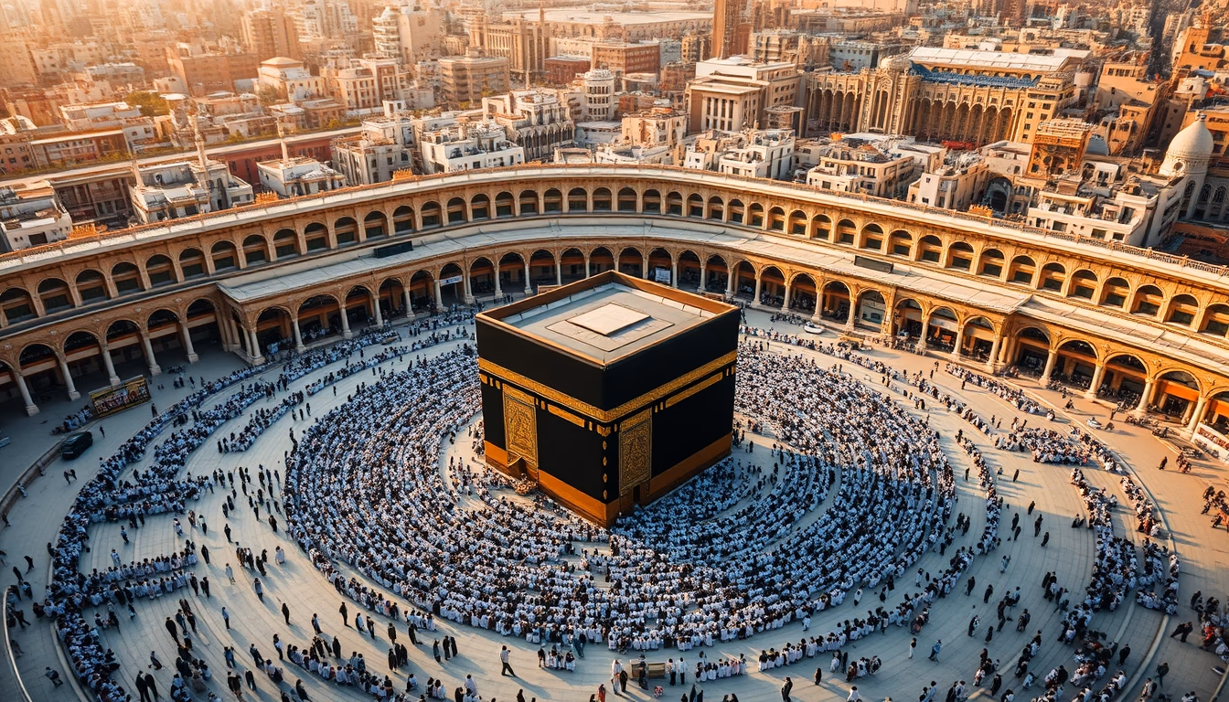 kaaba mecca aerial in editorial style