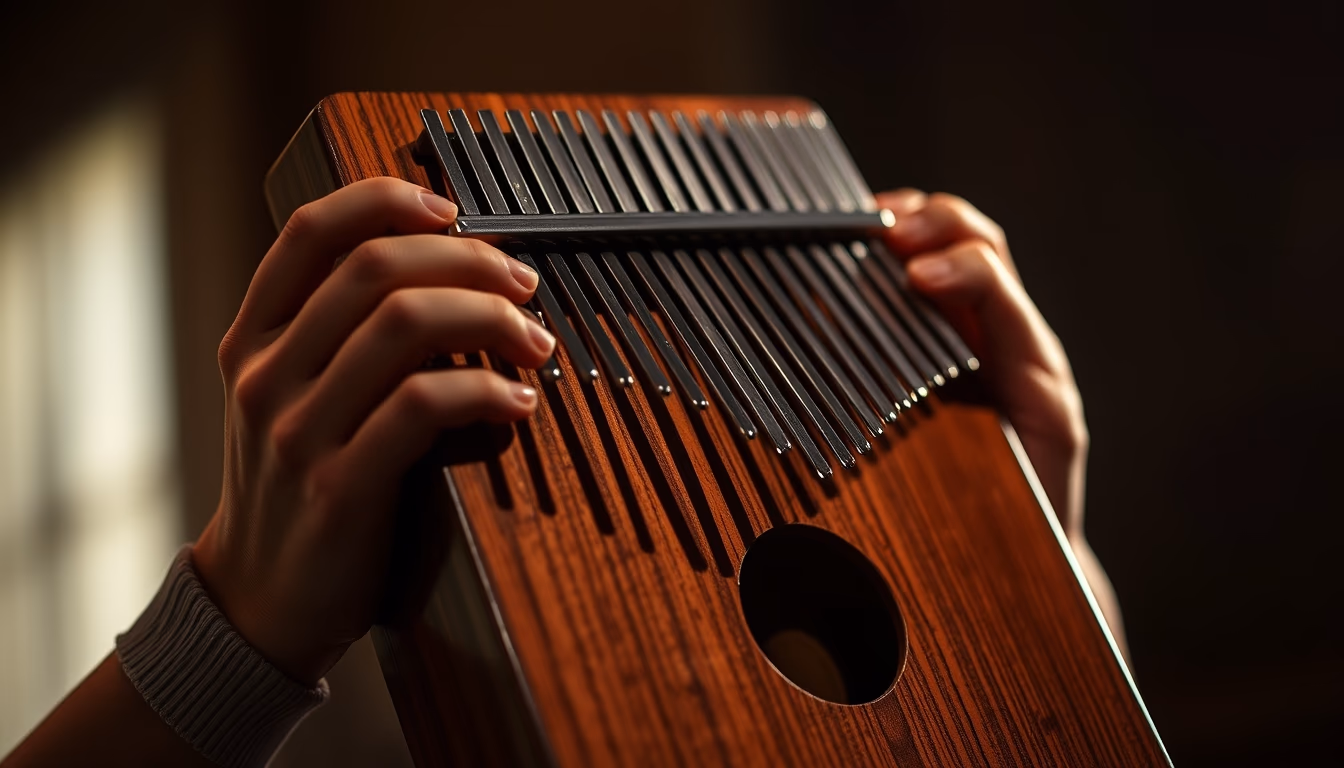 kalimba thumb piano in editorial style