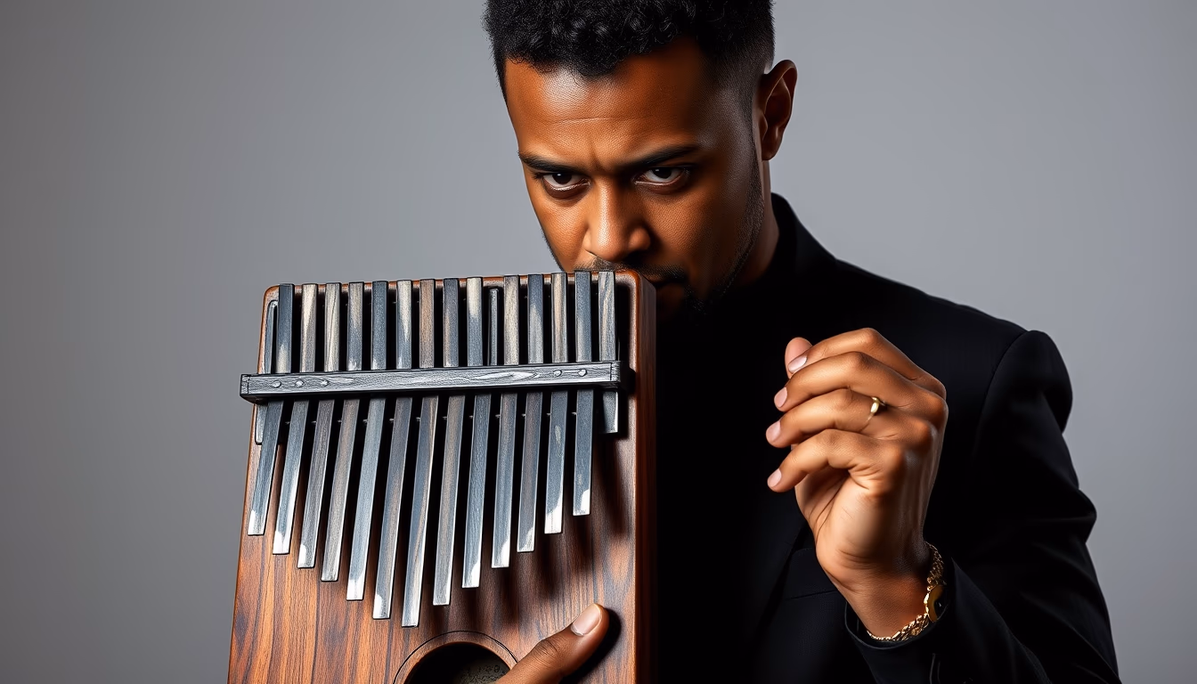 kalimba thumb piano in editorial style