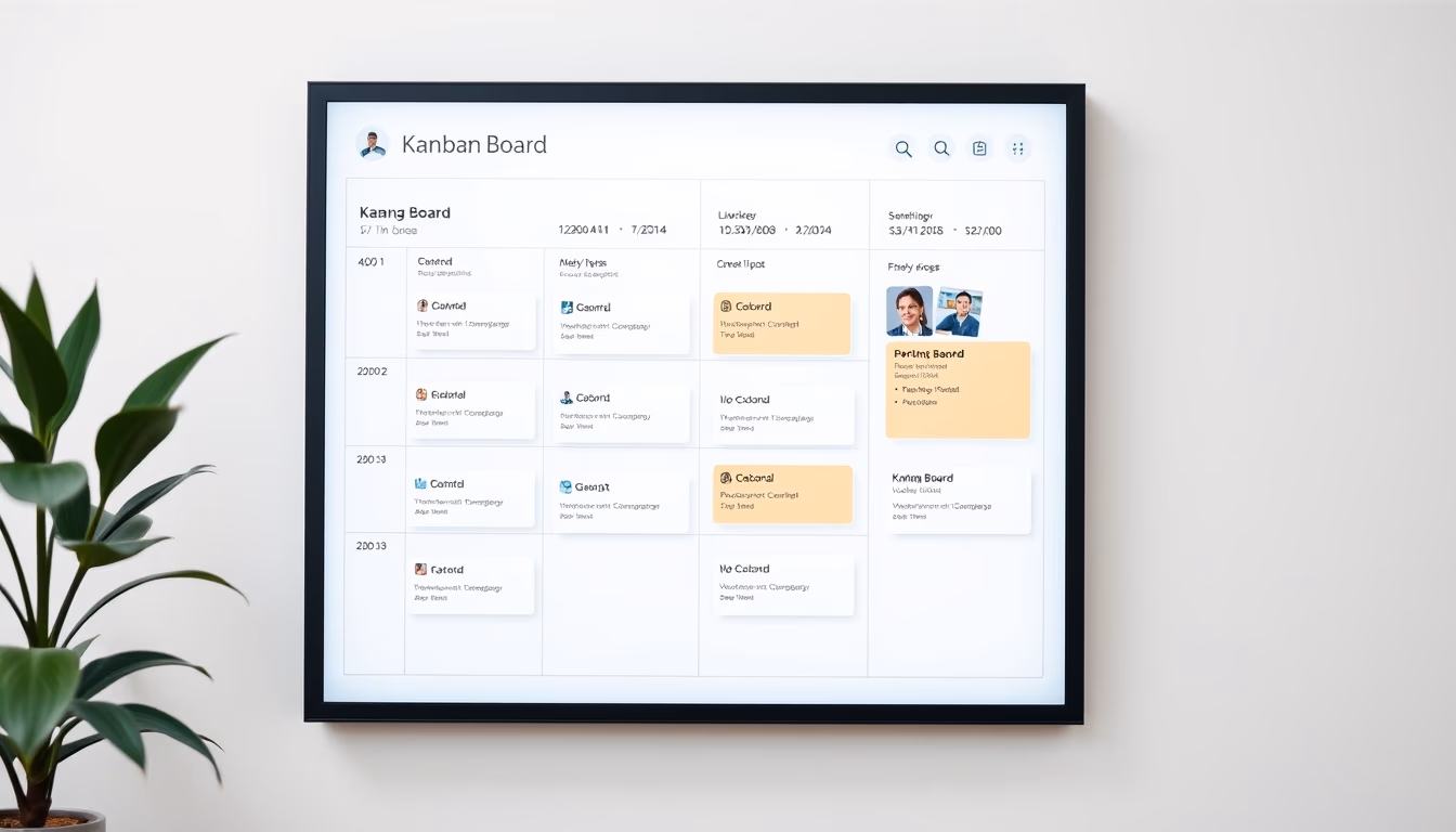 kanban board app screen in editorial style
