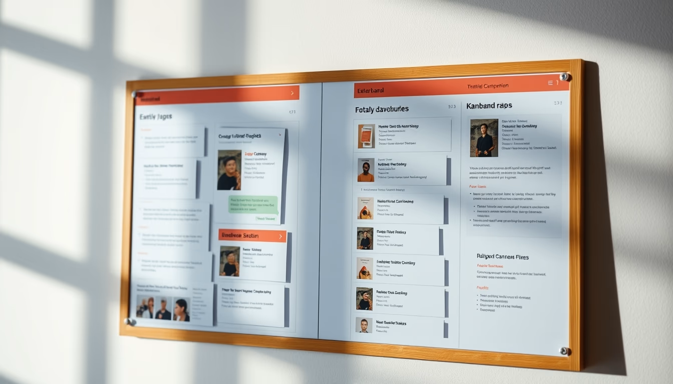 kanban board app screen in editorial style