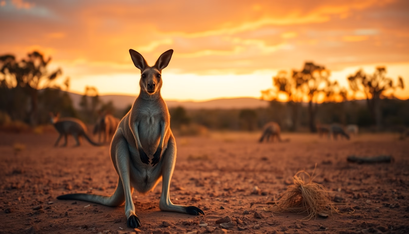 kangaroo at dawn australia in editorial style