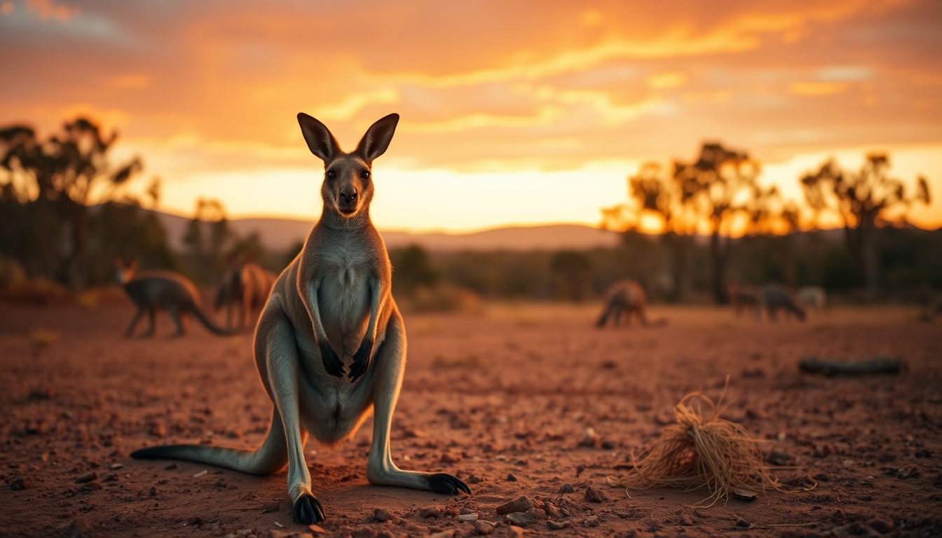 kangaroo at dawn australia in editorial style