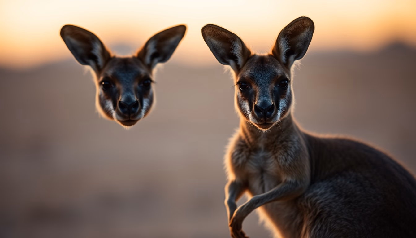 kangaroo at dawn australia in editorial style
