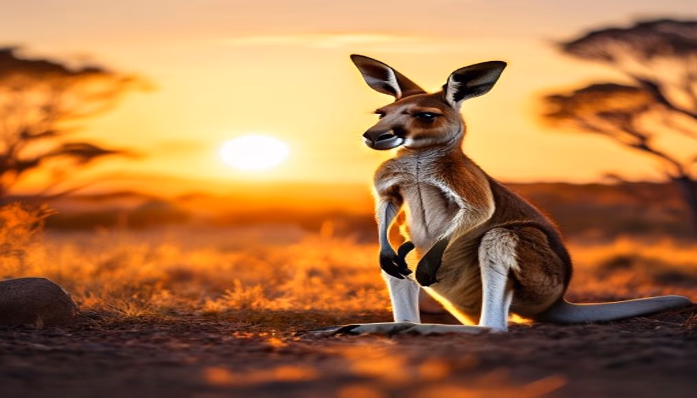 kangaroo at dawn australia in editorial style