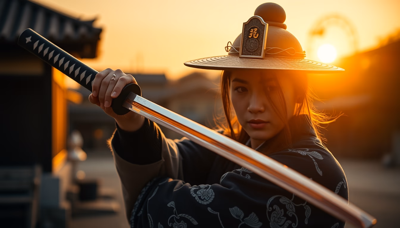 katana japanese curved in editorial style