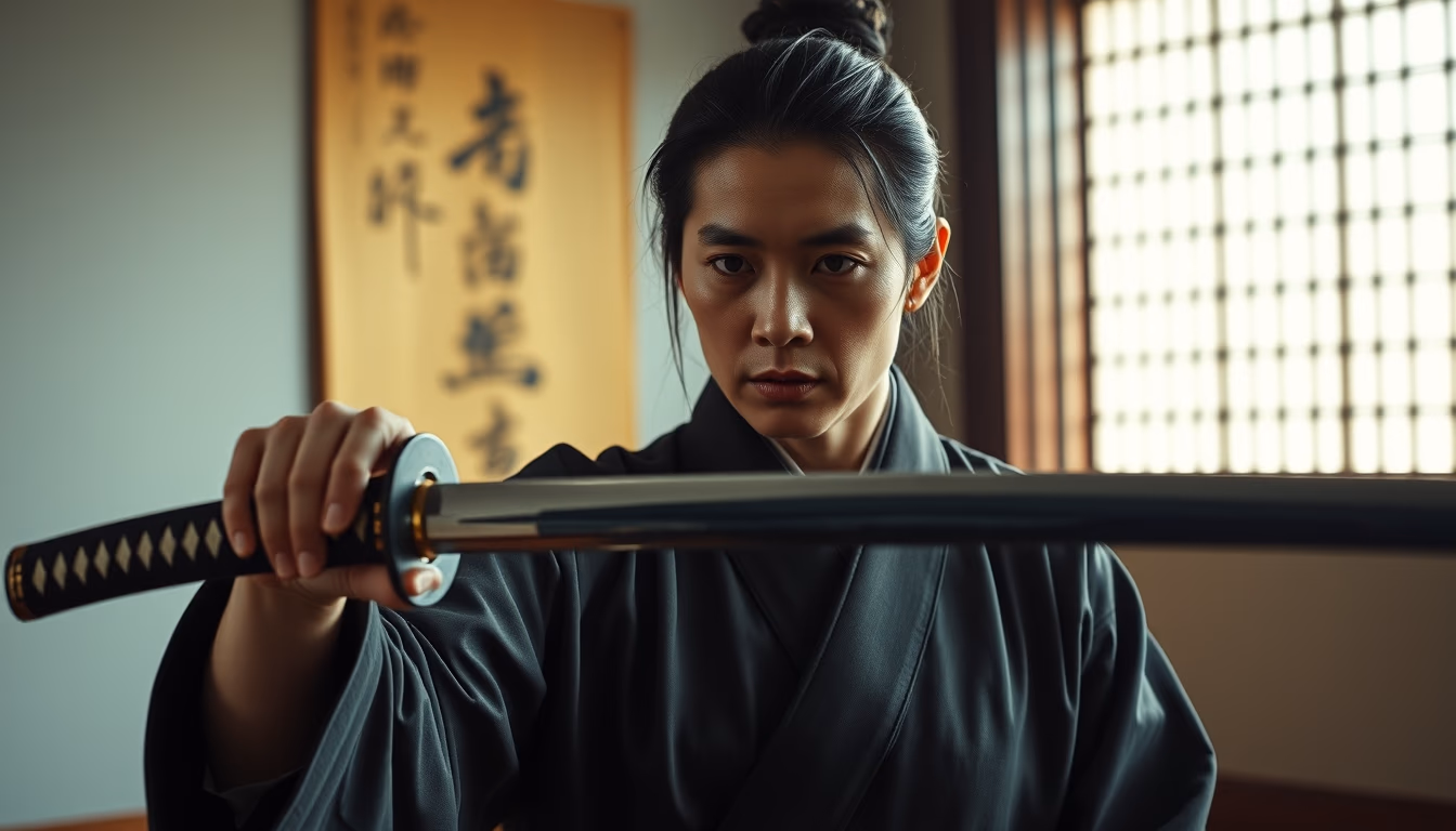 katana japanese curved in editorial style