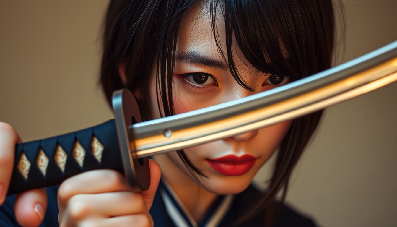 katana japanese curved in editorial style