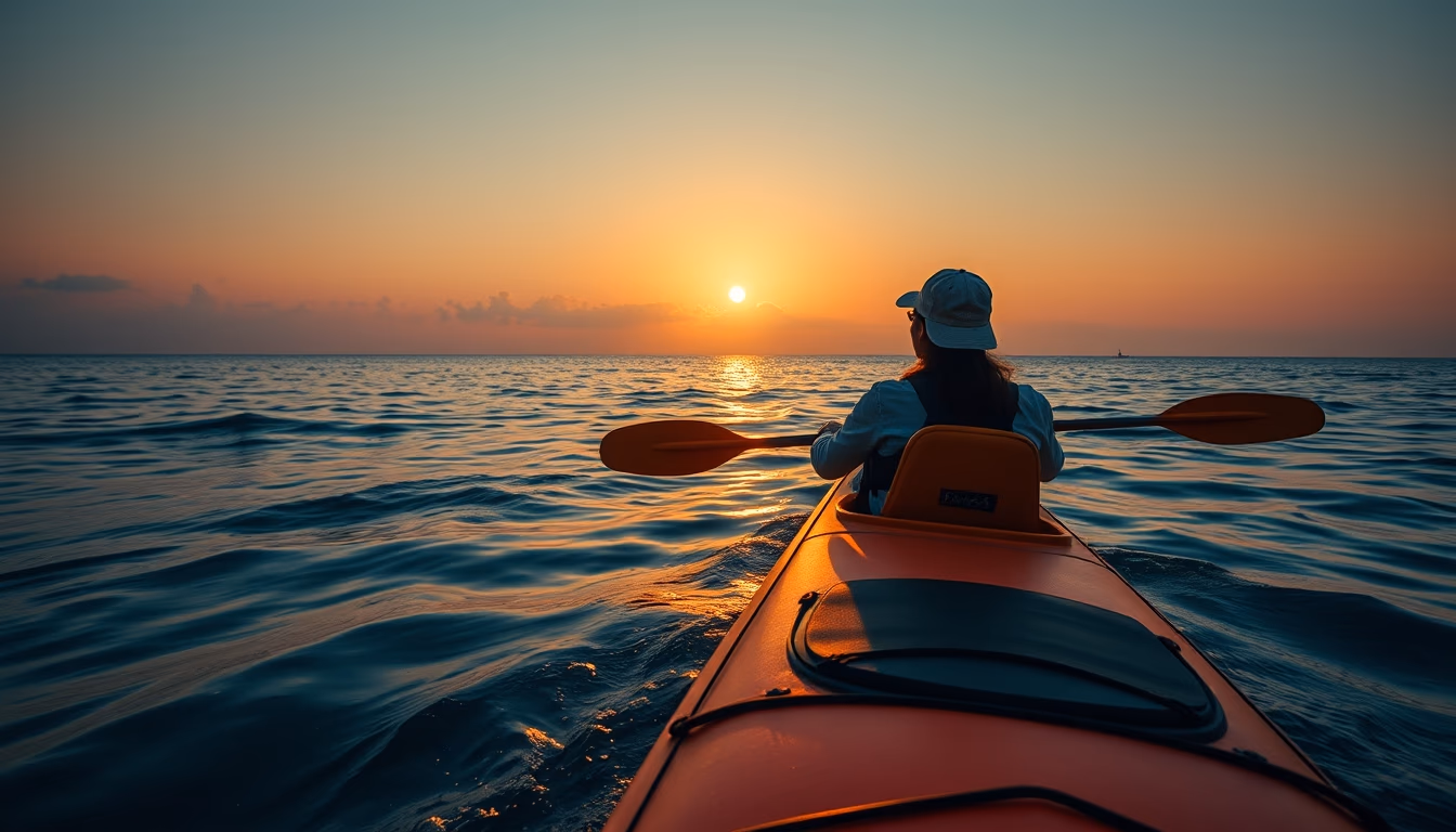 kayak sea ocean in editorial style