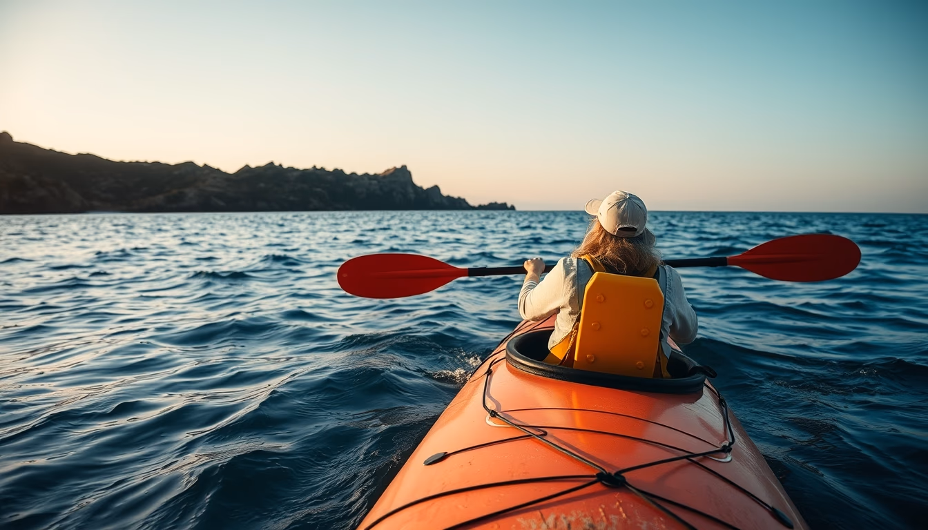 kayak sea ocean in editorial style