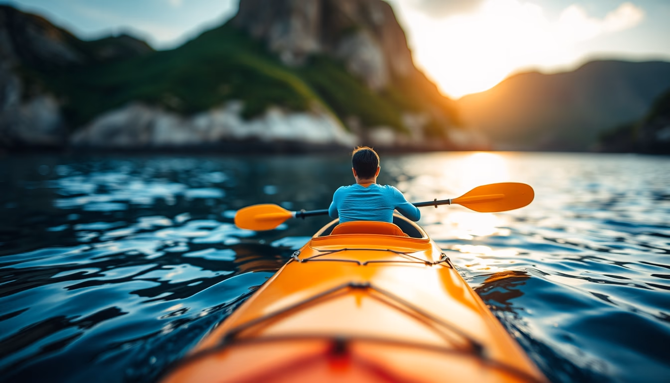 kayak sea ocean in editorial style