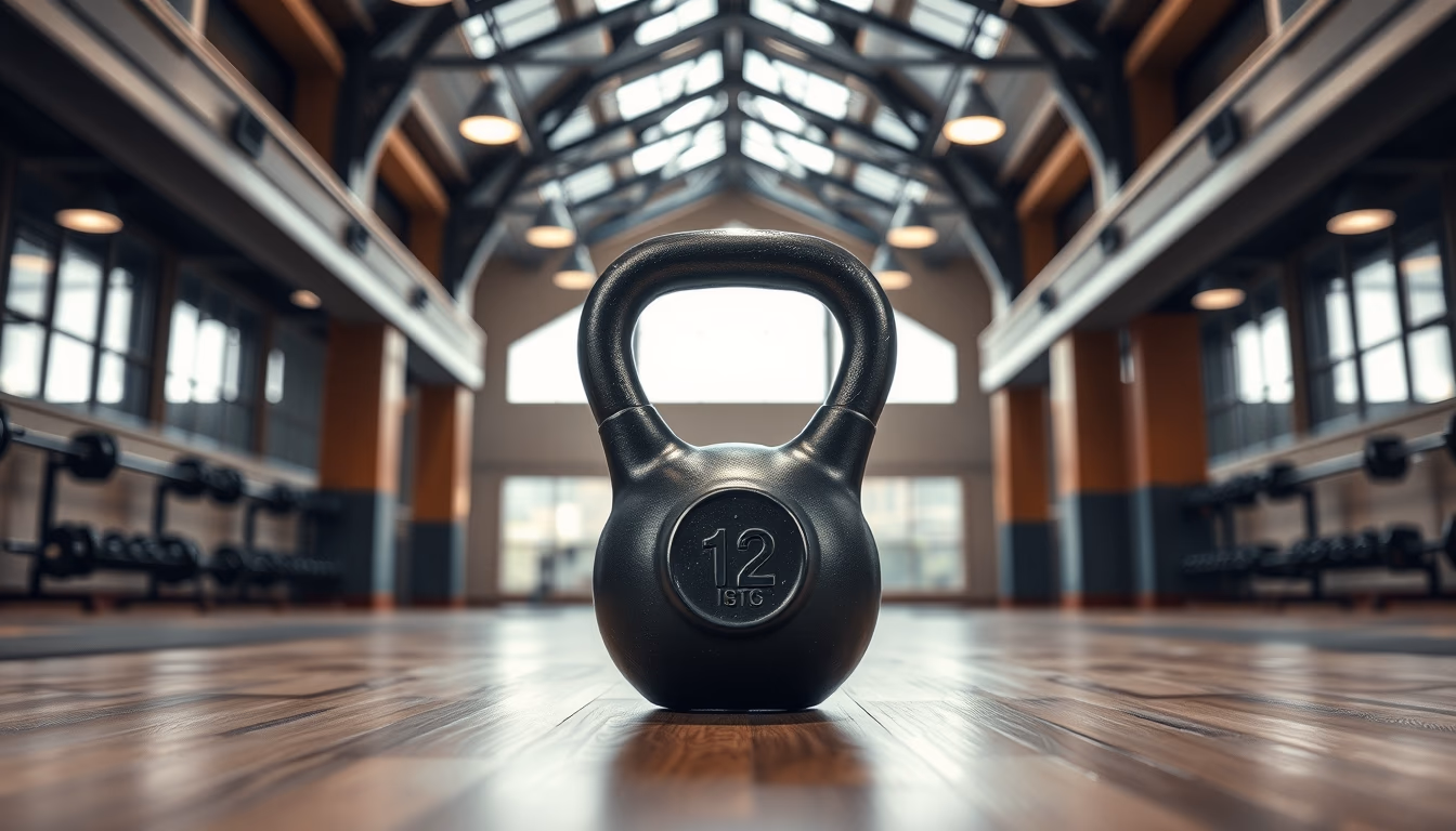kettlebell on gym floor in editorial style