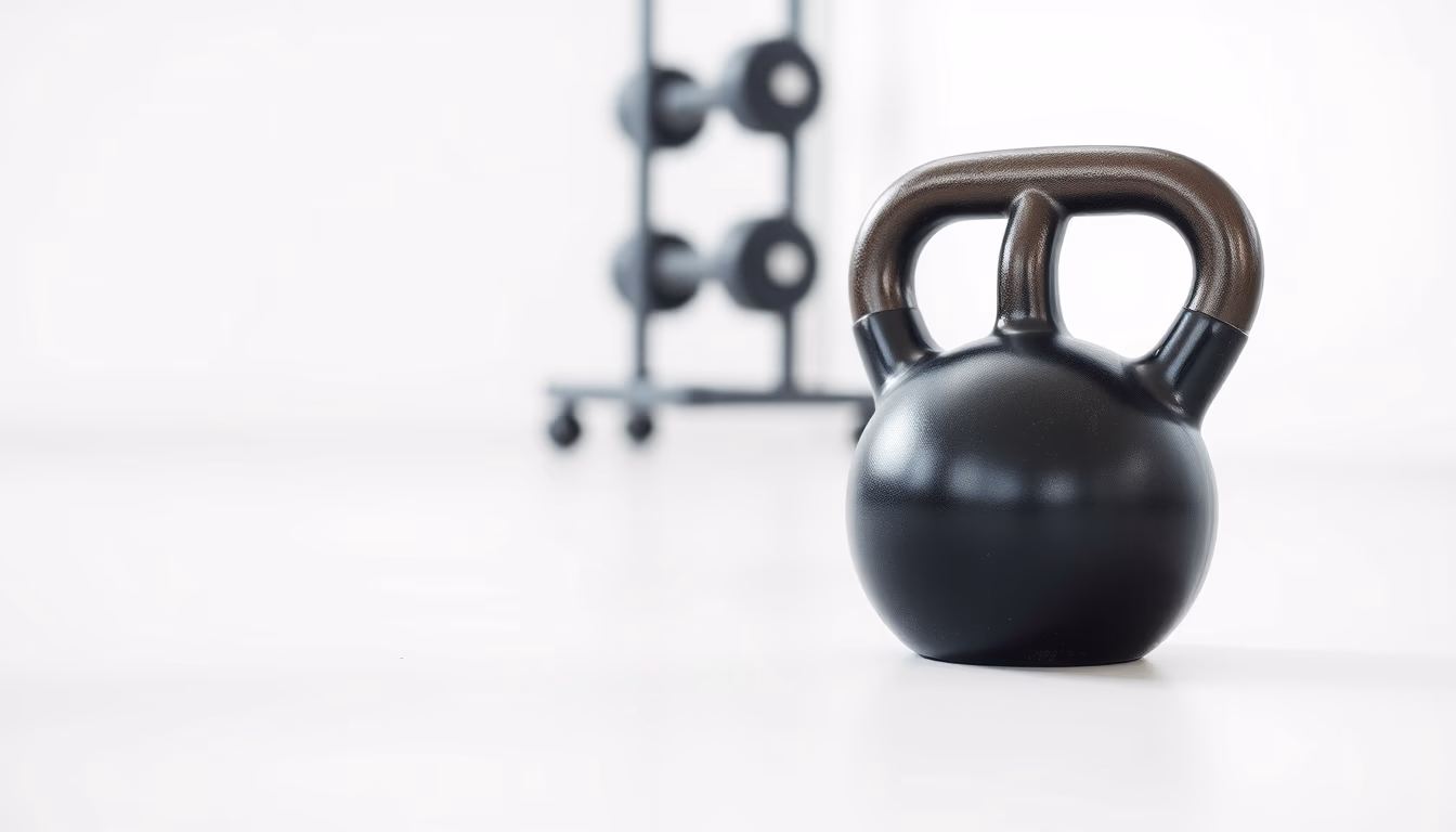 kettlebell on gym floor in editorial style