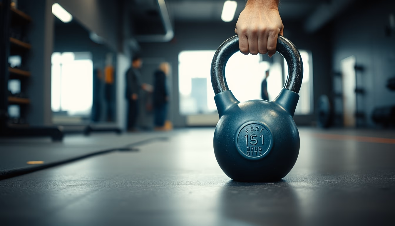 kettlebell on gym floor in editorial style