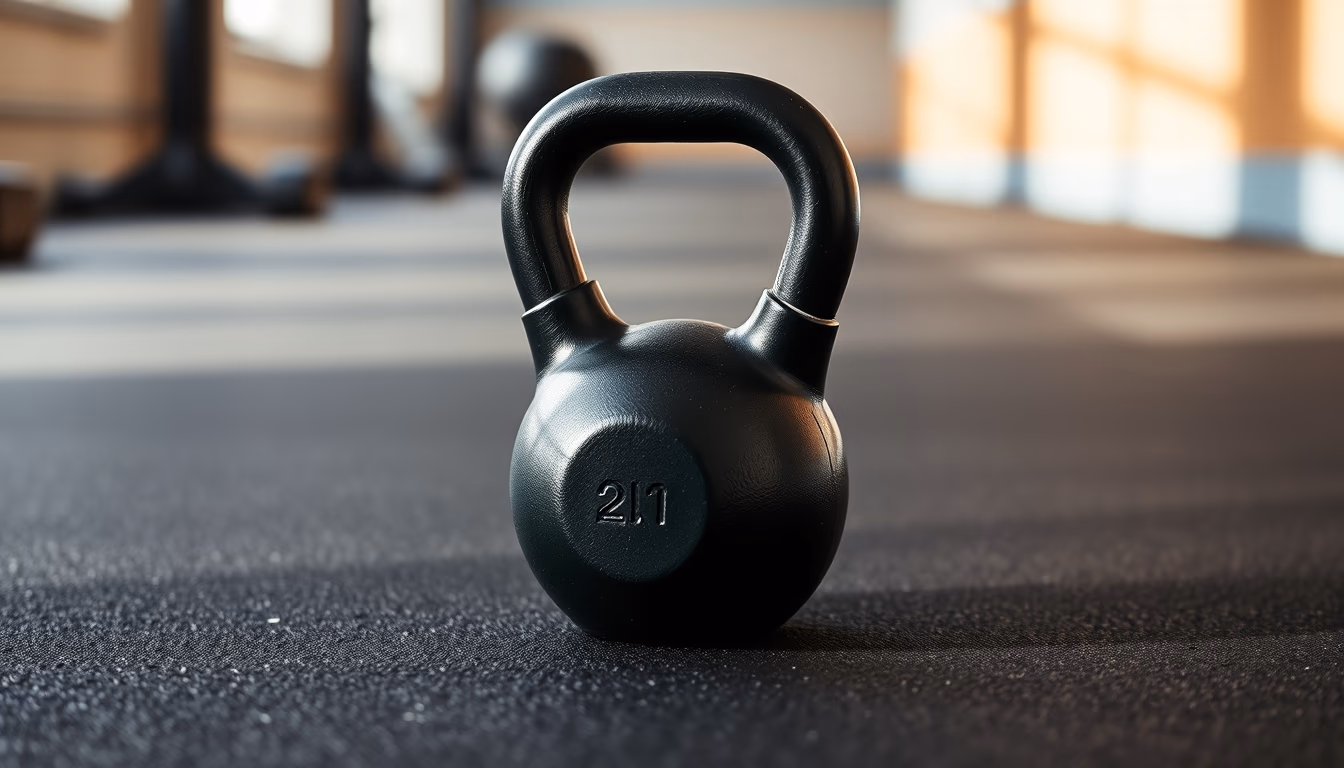 kettlebell on gym floor in editorial style
