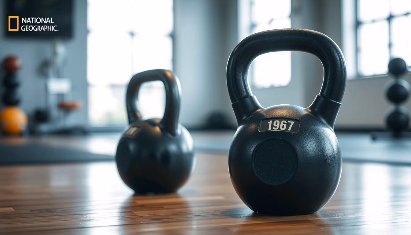 kettlebell on gym floor in editorial style