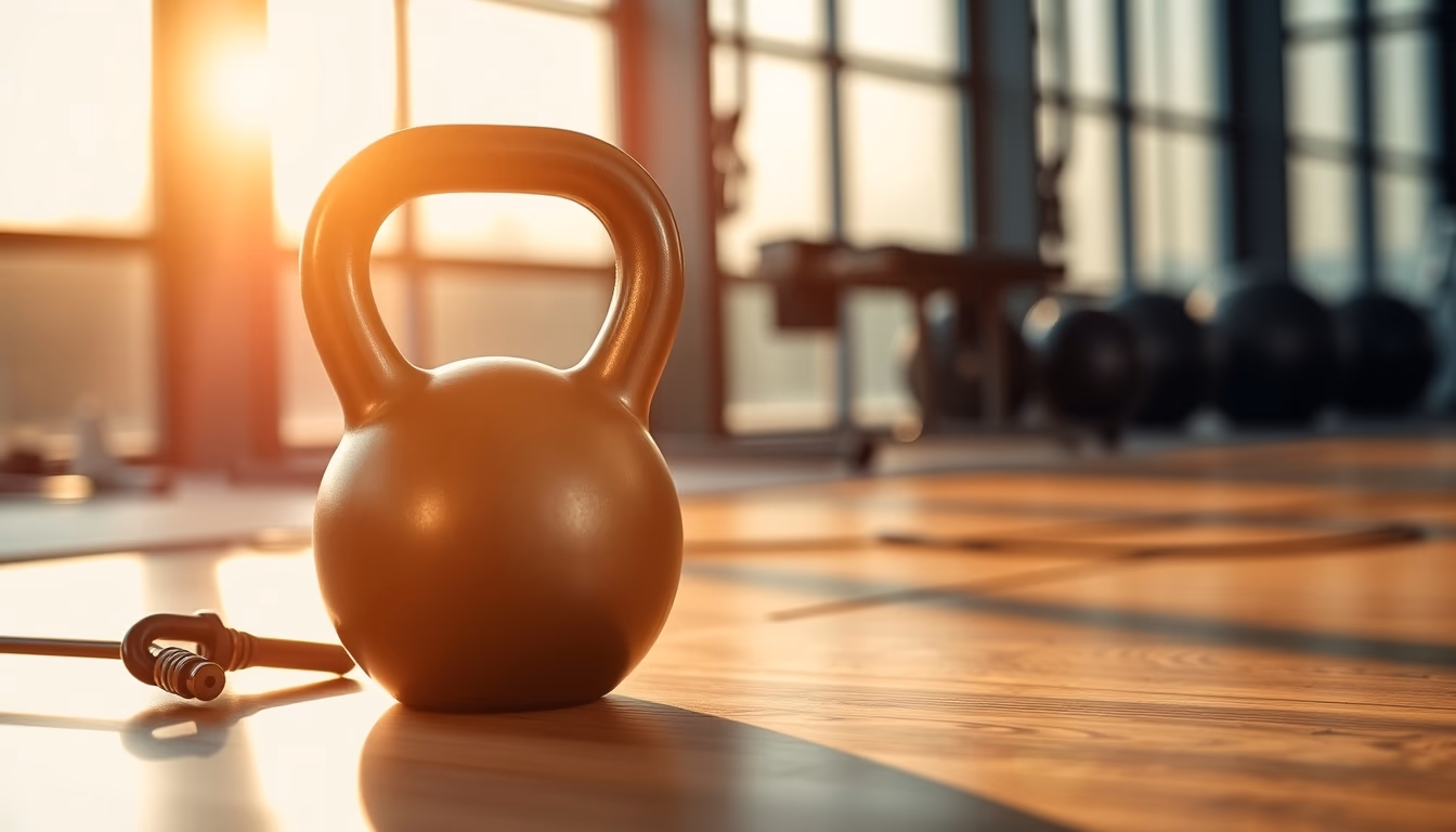 kettlebell on gym floor in editorial style