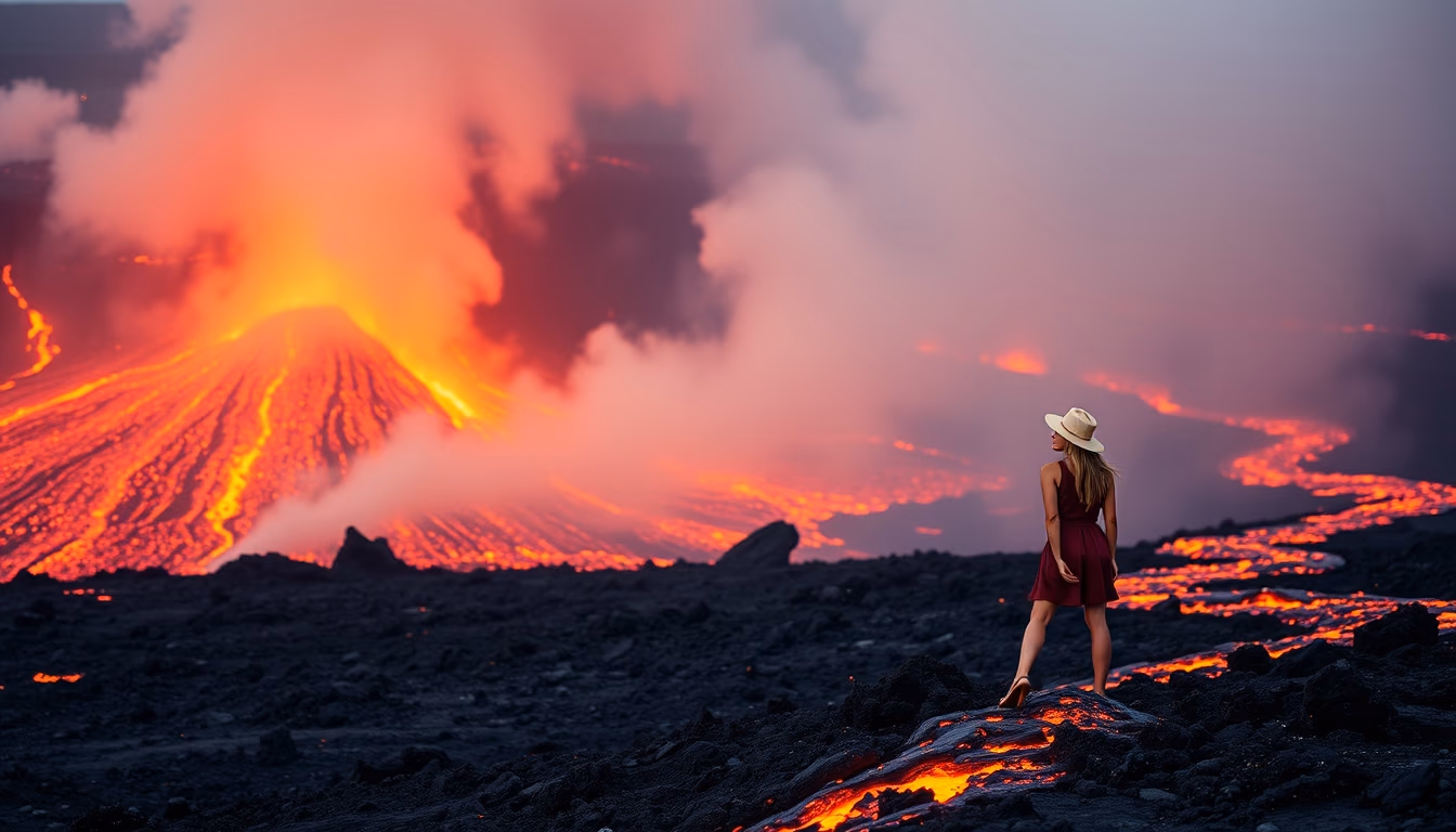 kilauea hawaii lava flow in editorial style