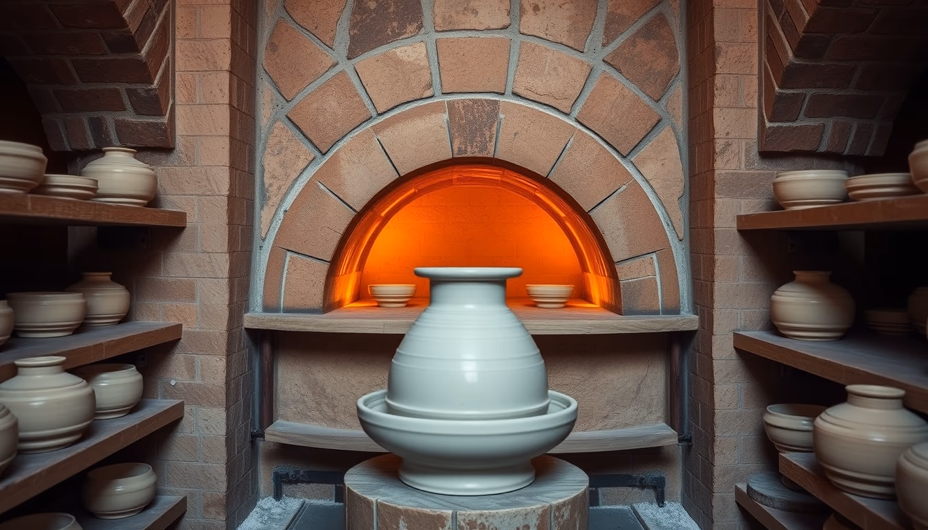 kiln pottery firing in editorial style