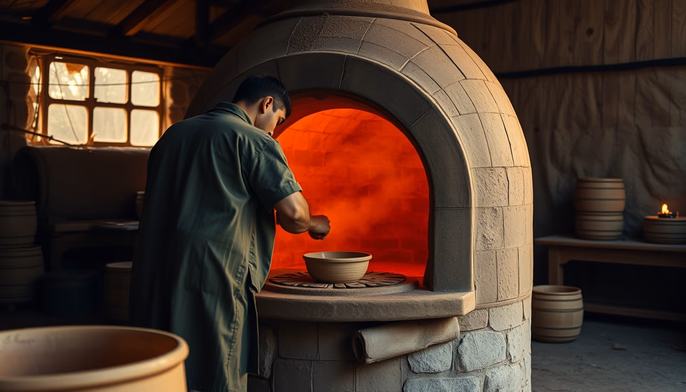 kiln pottery firing in editorial style