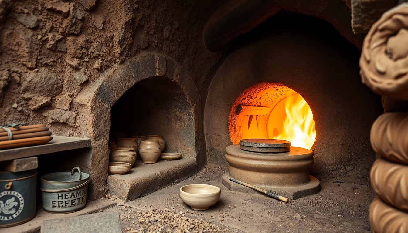 kiln pottery firing in editorial style