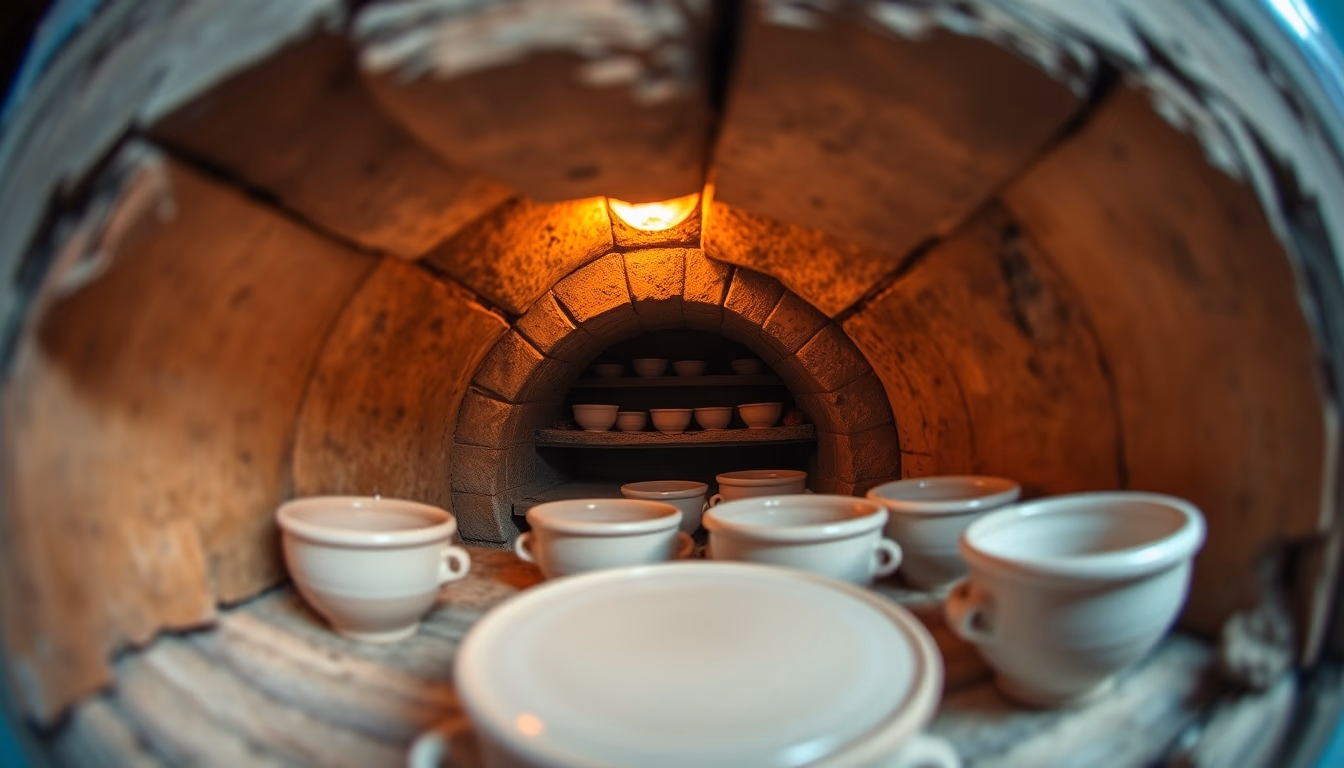 kiln pottery firing in editorial style