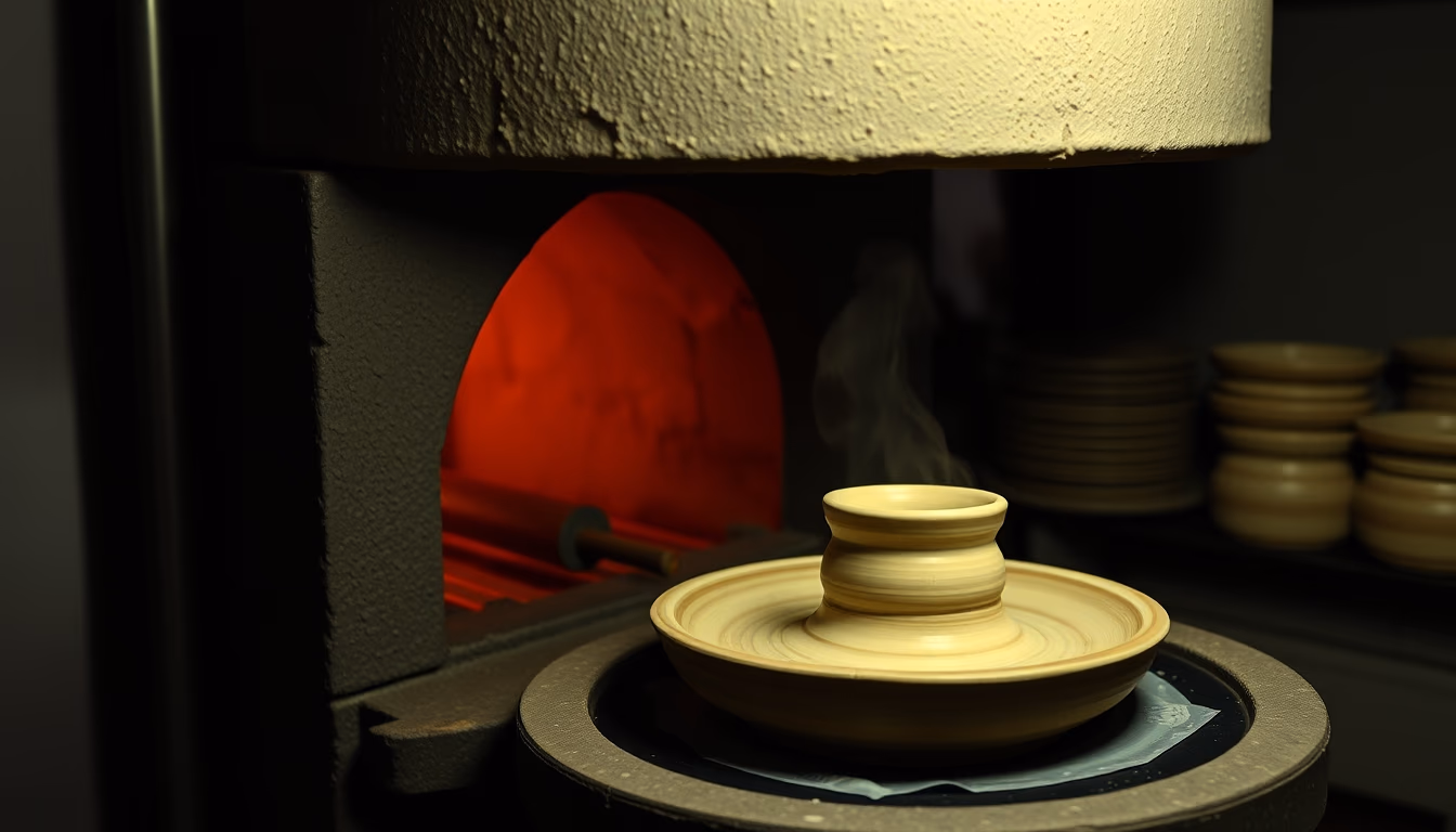 kiln pottery firing in editorial style