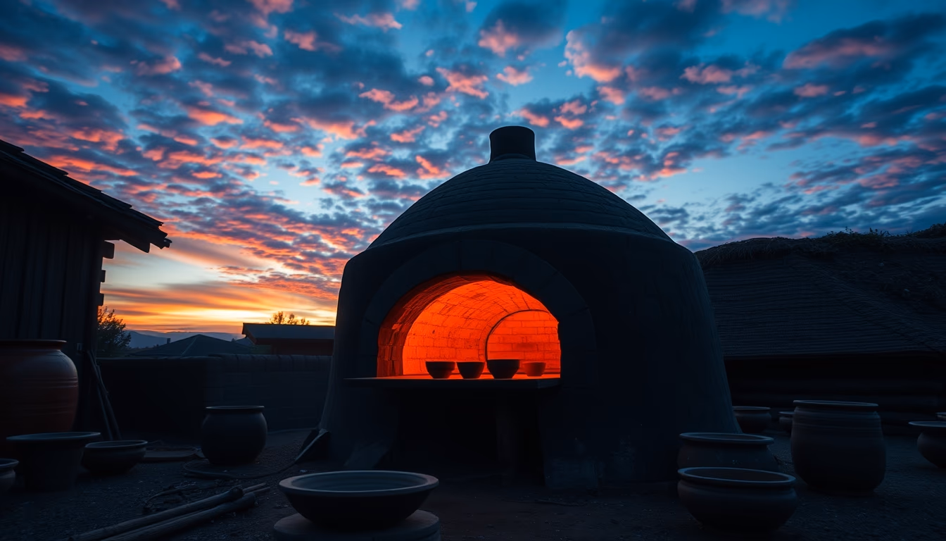 kiln pottery firing in editorial style