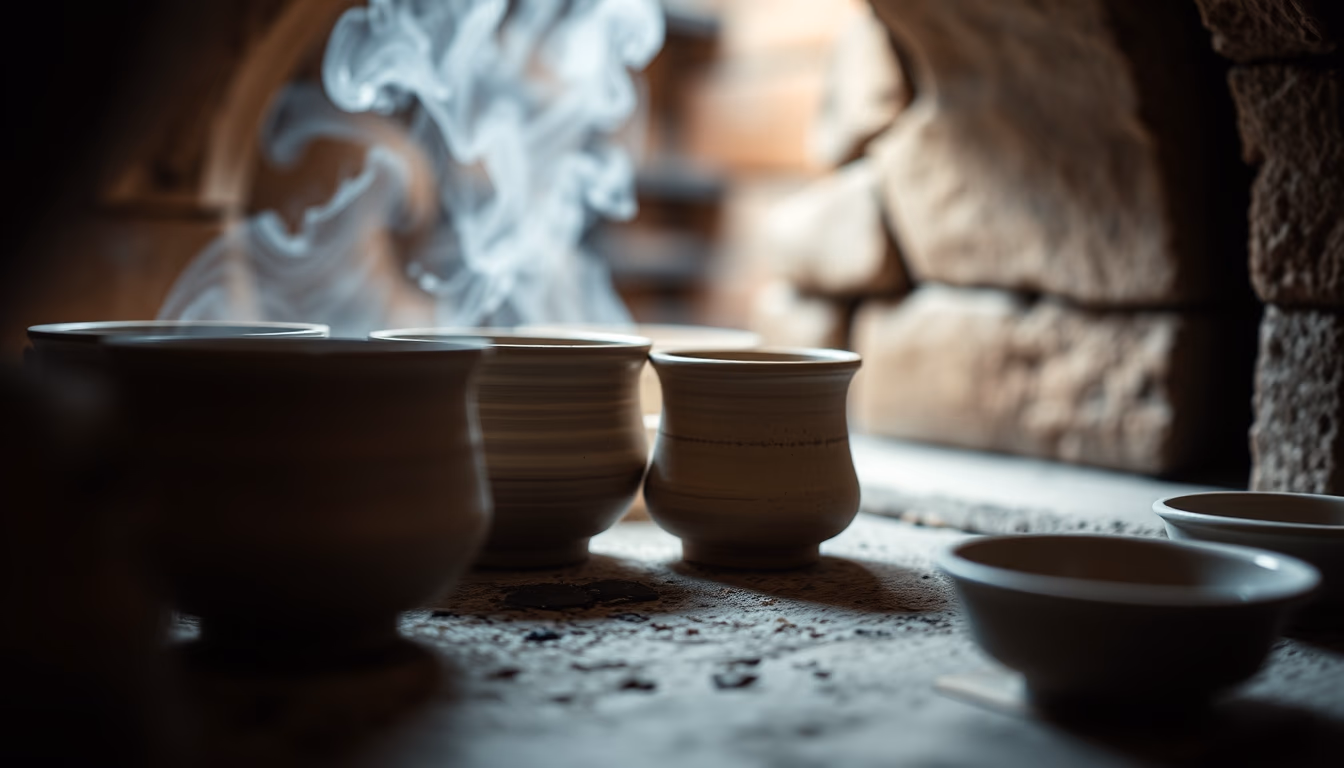 kiln pottery firing in editorial style