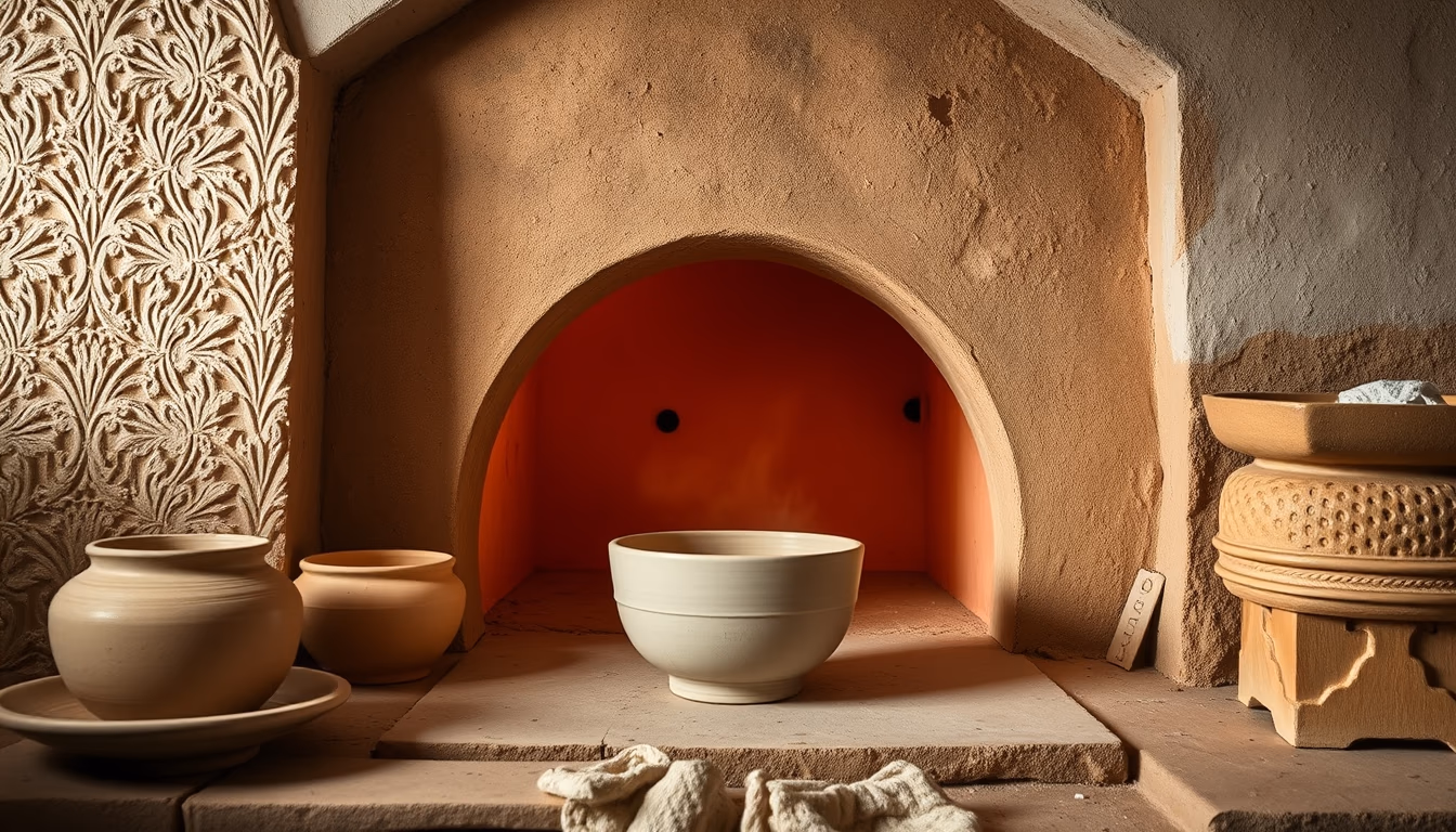 kiln pottery firing in editorial style