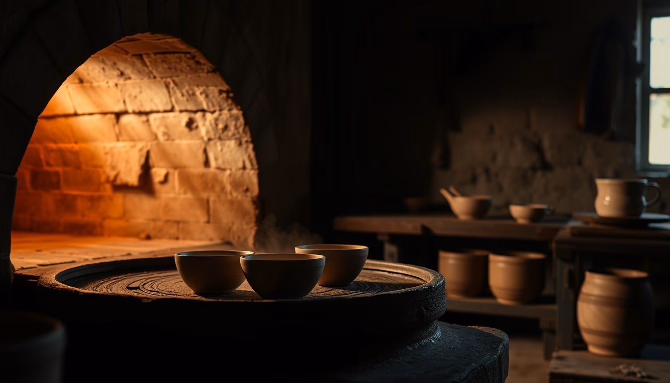 kiln pottery firing in editorial style