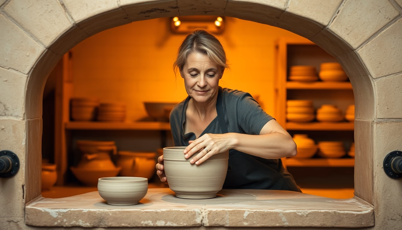 kiln pottery firing in editorial style