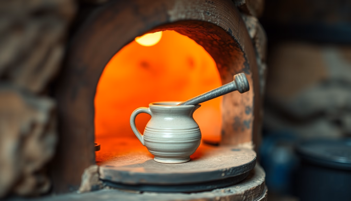 kiln pottery firing in editorial style