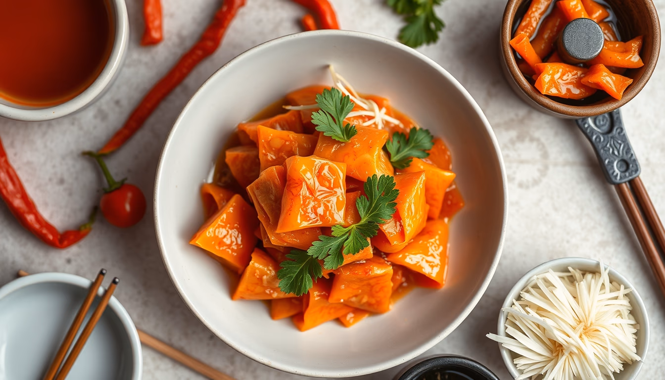 kimchi fermented korean in editorial style