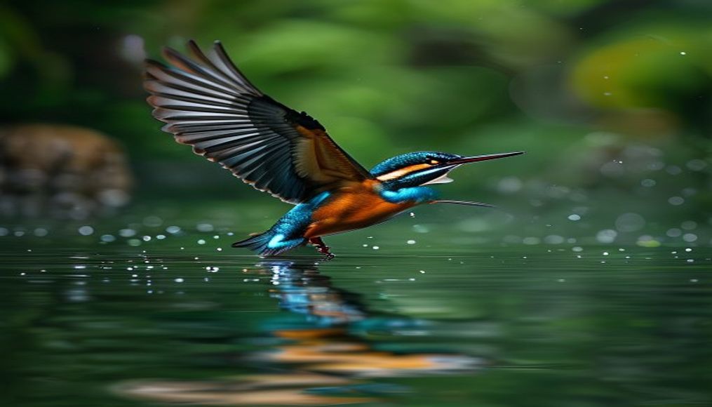 kingfisher diving water in editorial style