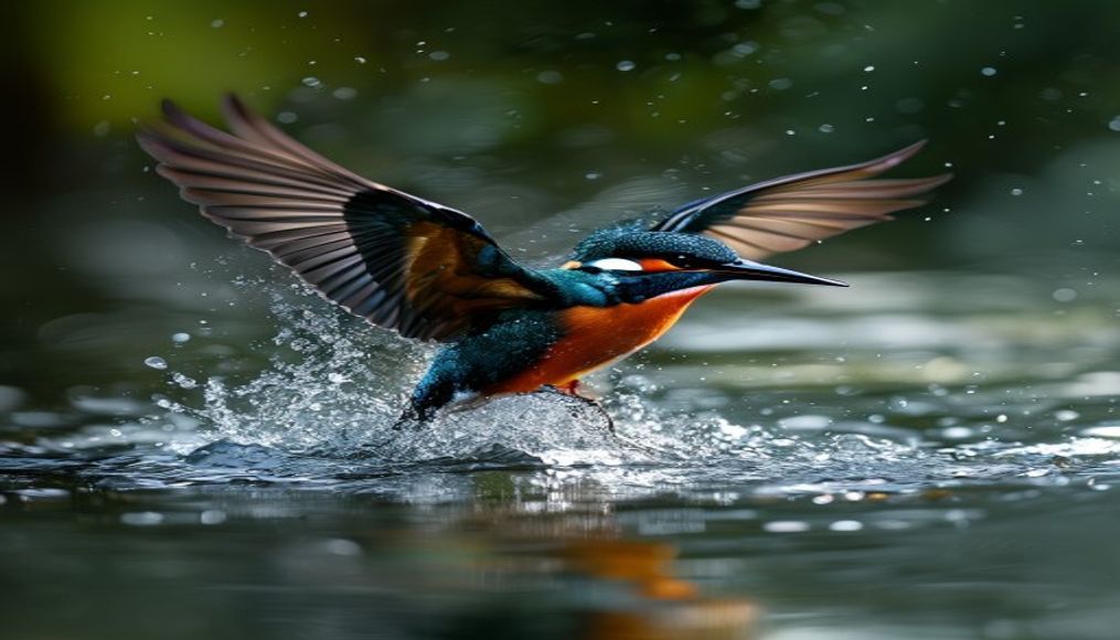 kingfisher diving water in editorial style