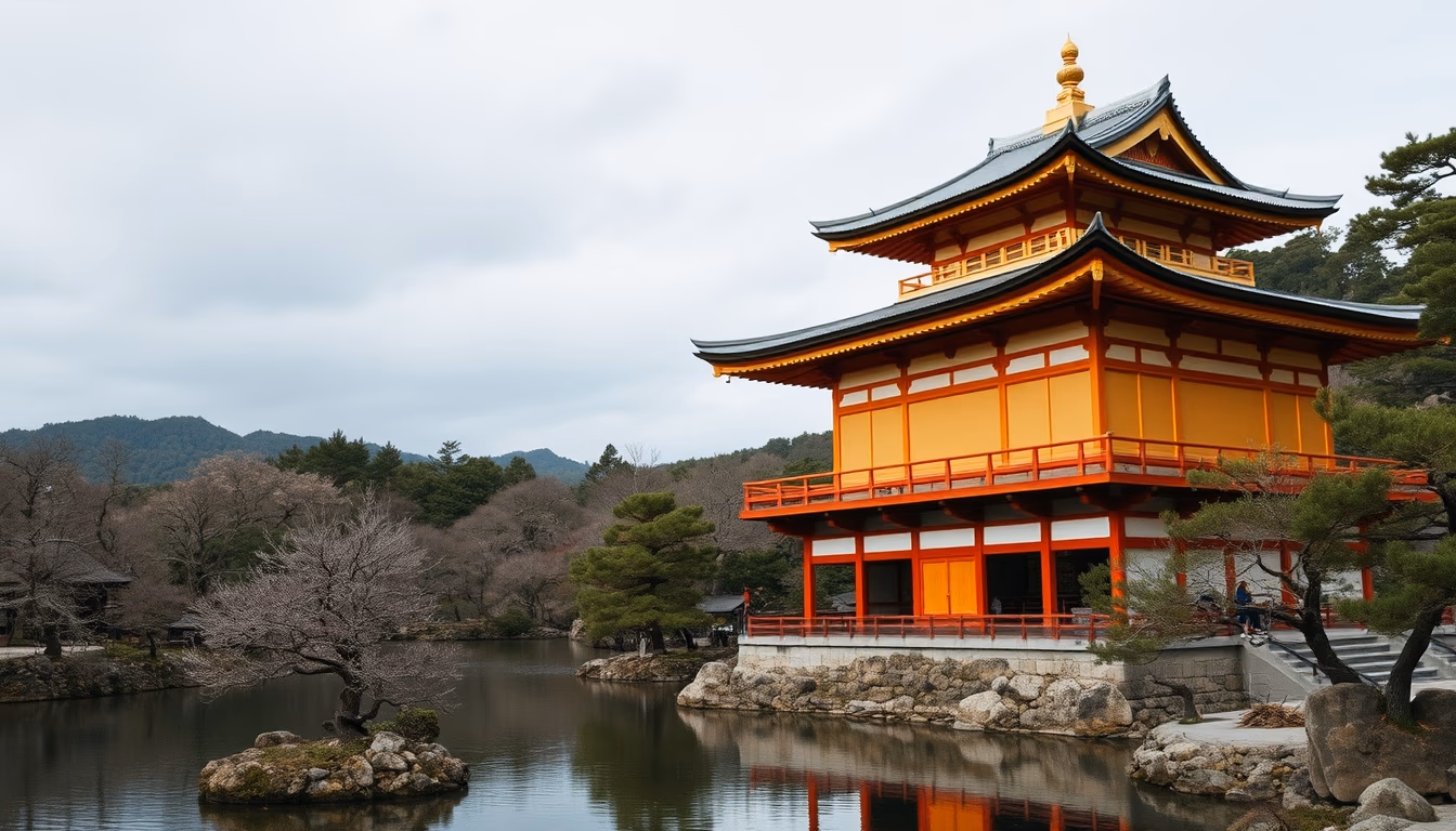 kinkaku-ji golden pavilion in editorial style