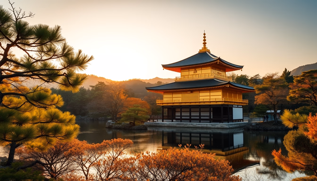 kinkaku-ji golden pavilion in editorial style